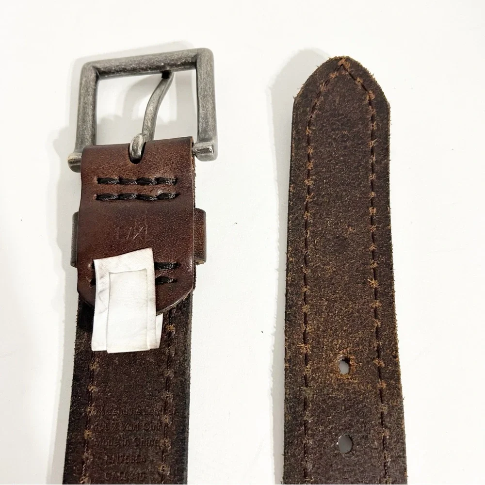 Abercrombie Smooth Leather Belt Silver Toned Hardware Square Buckle Brown 🤎